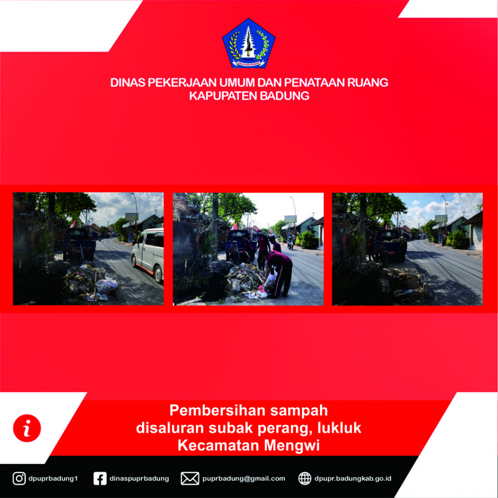 Pembersihan sampah disaluran subak perang, lukluk Kecamatan Mengwi Kabupaten Badung